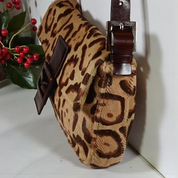 Fendi Baguette Pony-Hair and Leather Leopard Print Shoulder Bag Rare - Picture 5 of 16